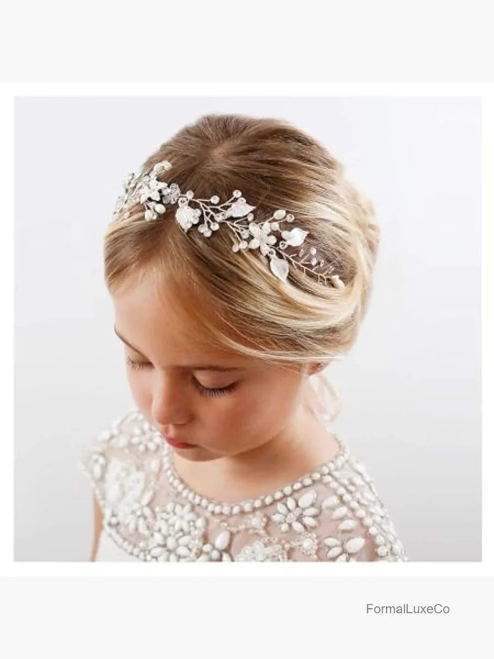 Flower Girl Headpiece Silver Princess Wedding Headband Pearl Hair Accessories